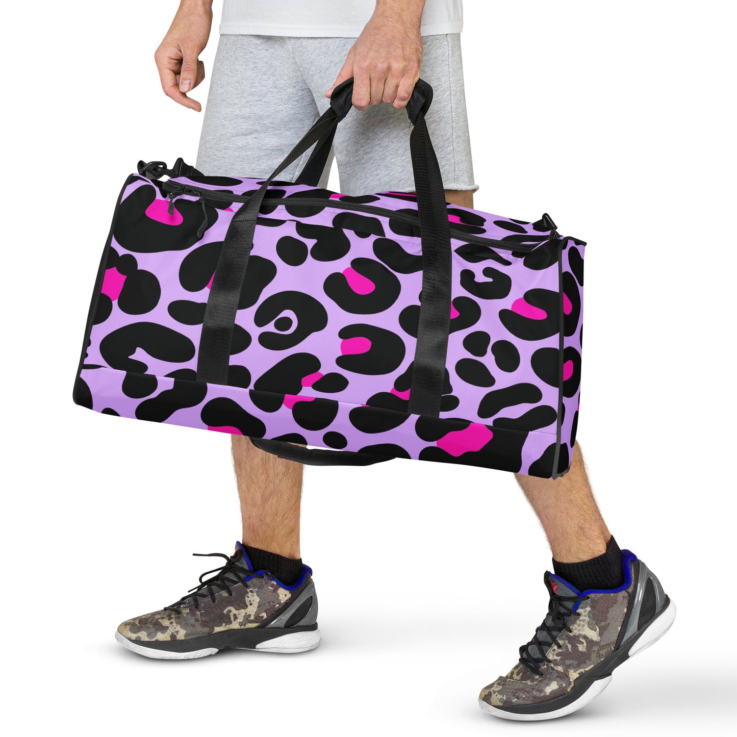 PINK & PURPLE LEAOPARD LARGE DUFFEL BAG