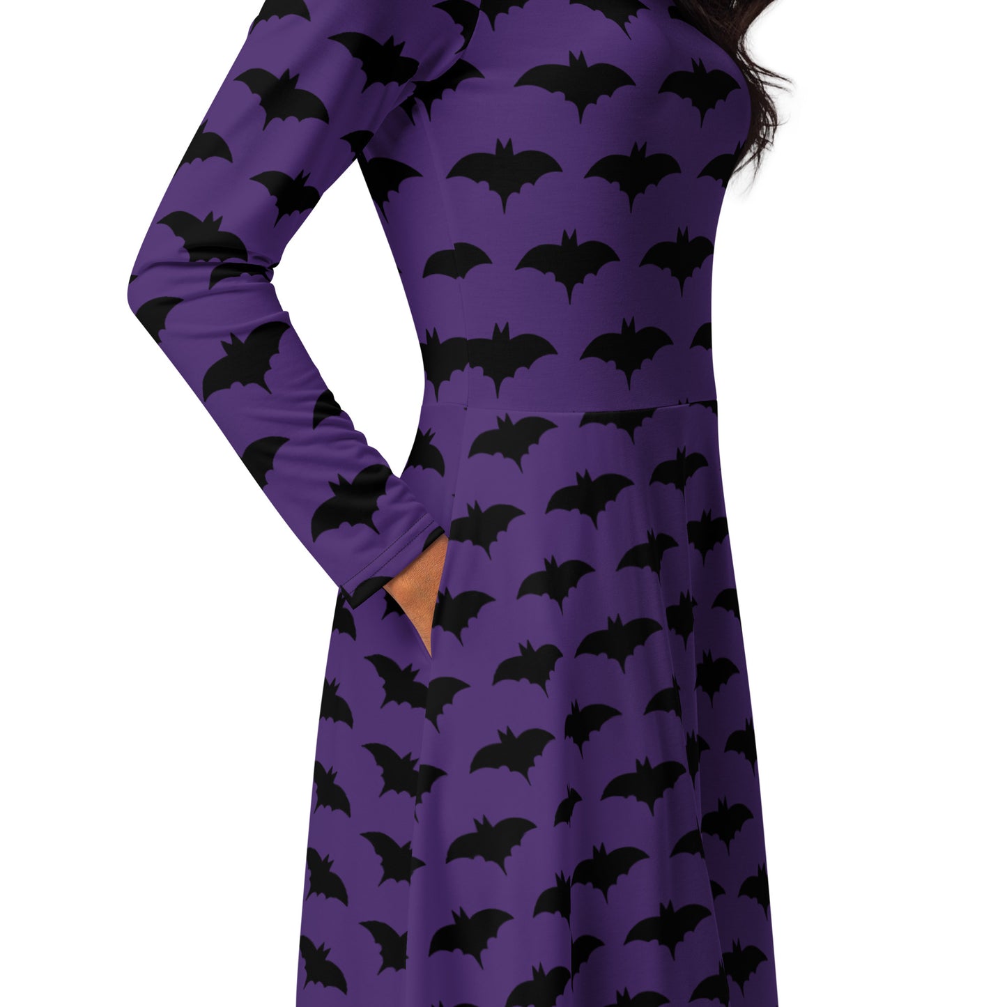 PURPLE BAT LONG SLEEVE MIDI DRESS