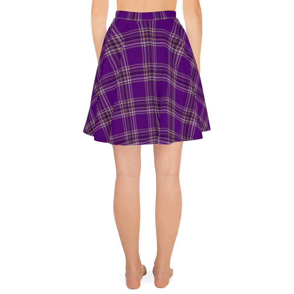 PURPLE PLAID FLARED MINI-SKIRT