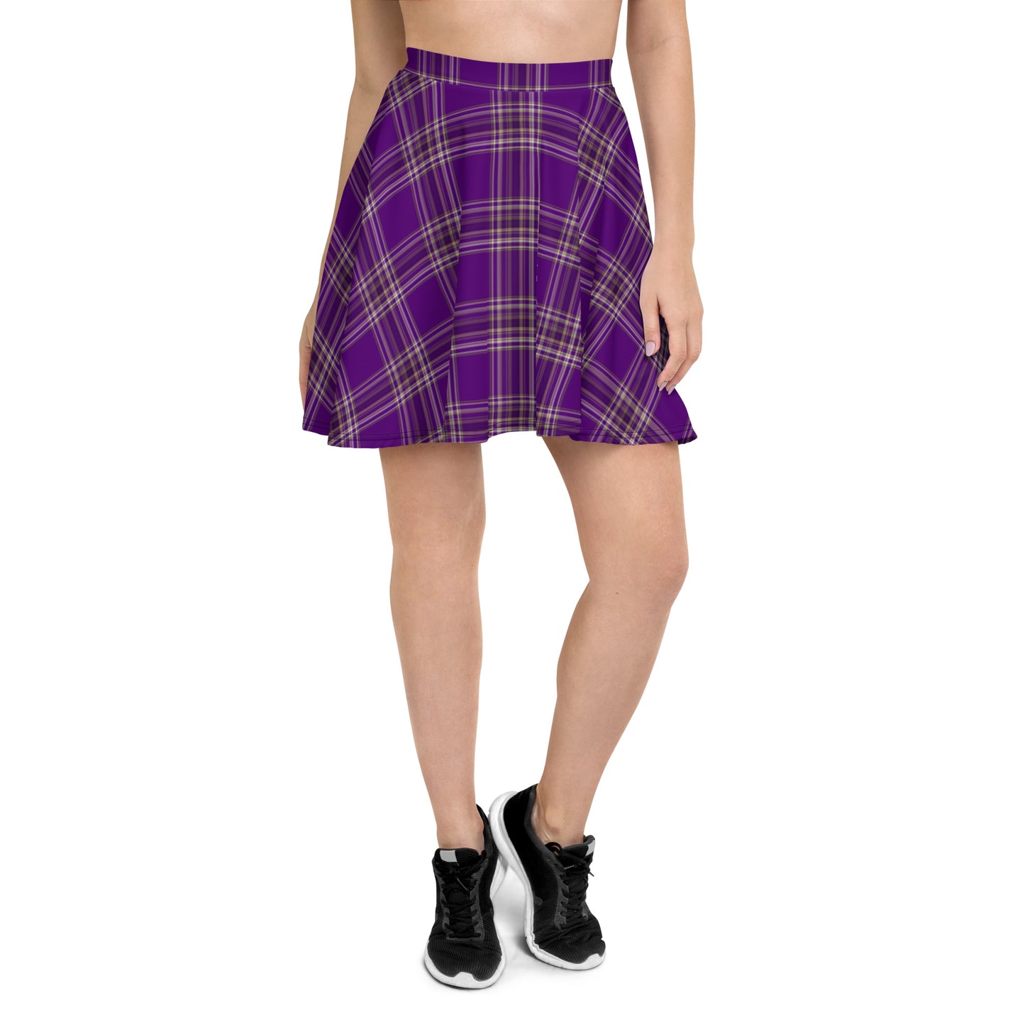 PURPLE PLAID FLARED MINI-SKIRT