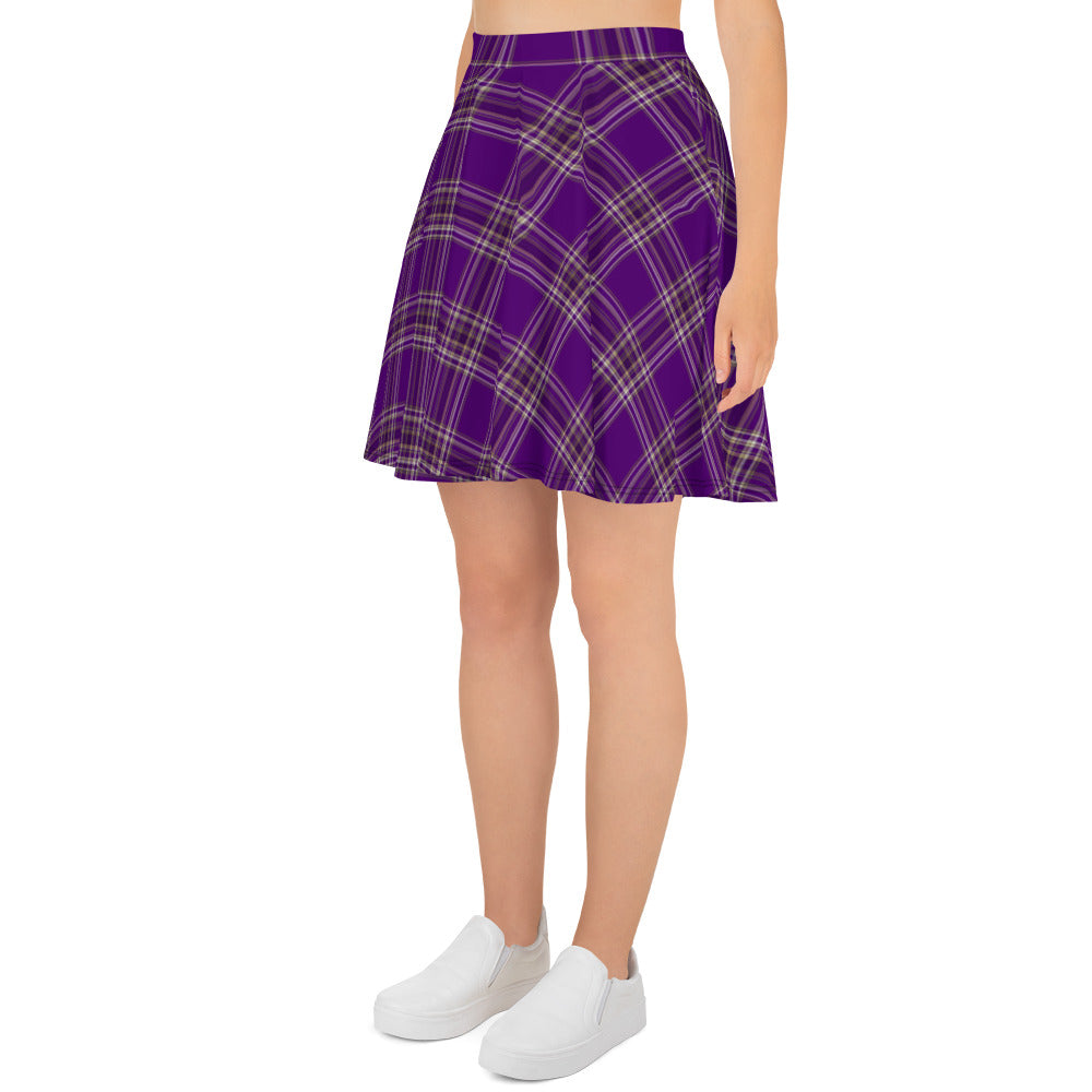 PURPLE PLAID FLARED MINI-SKIRT