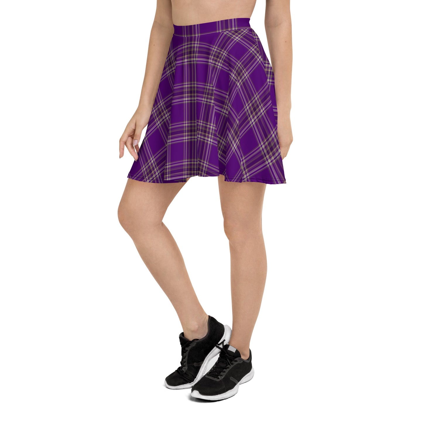 PURPLE PLAID FLARED MINI-SKIRT