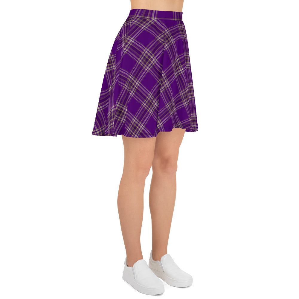 PURPLE PLAID FLARED MINI-SKIRT