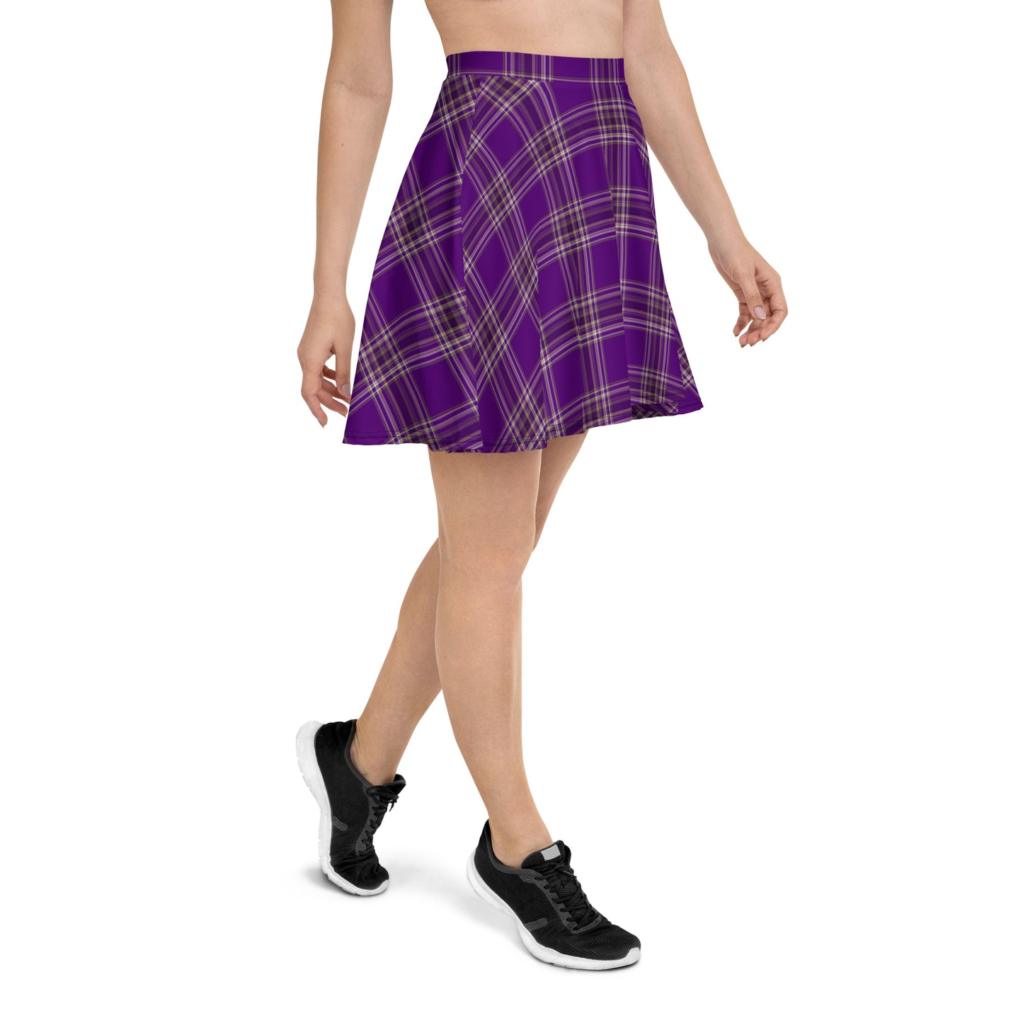 PURPLE PLAID FLARED MINI-SKIRT