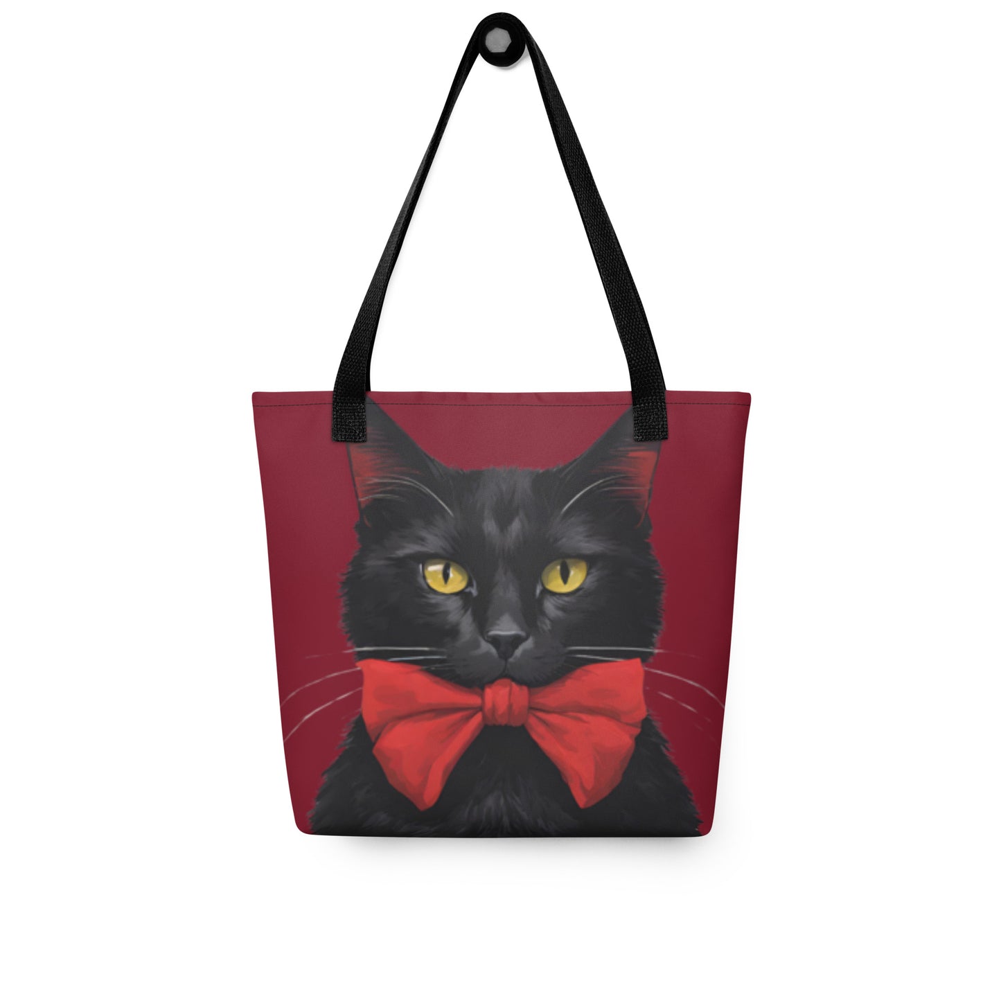 BLACK KITTY RED BOW TOTE BAG