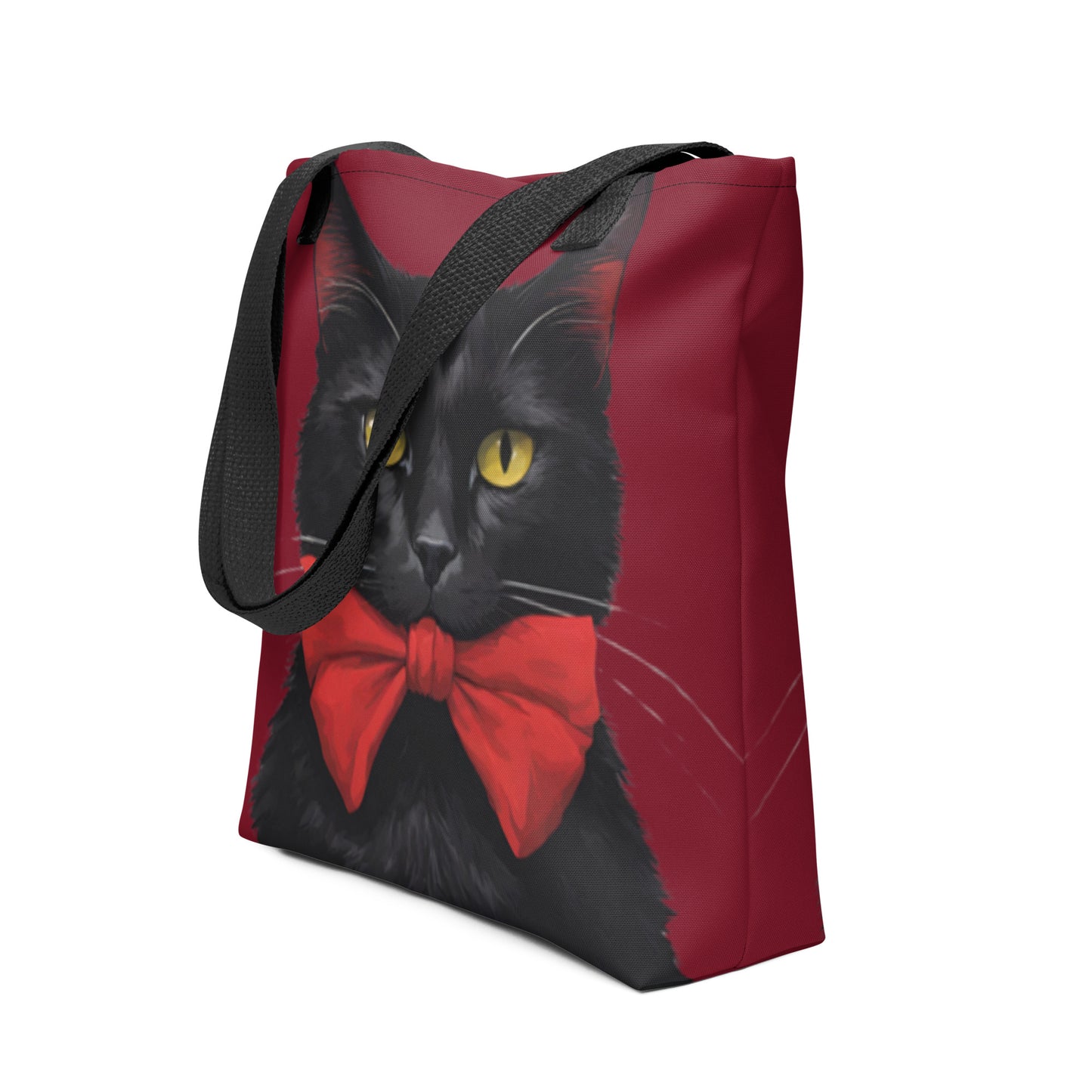 BLACK KITTY RED BOW TOTE BAG