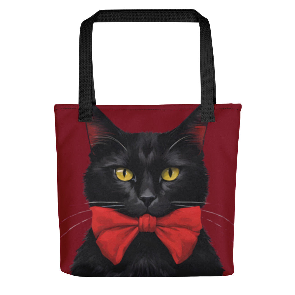 BLACK KITTY RED BOW TOTE BAG