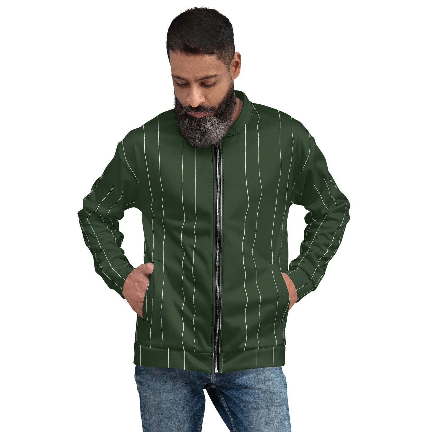 GREEN STRIPE UNISEX BOMBER JACKET