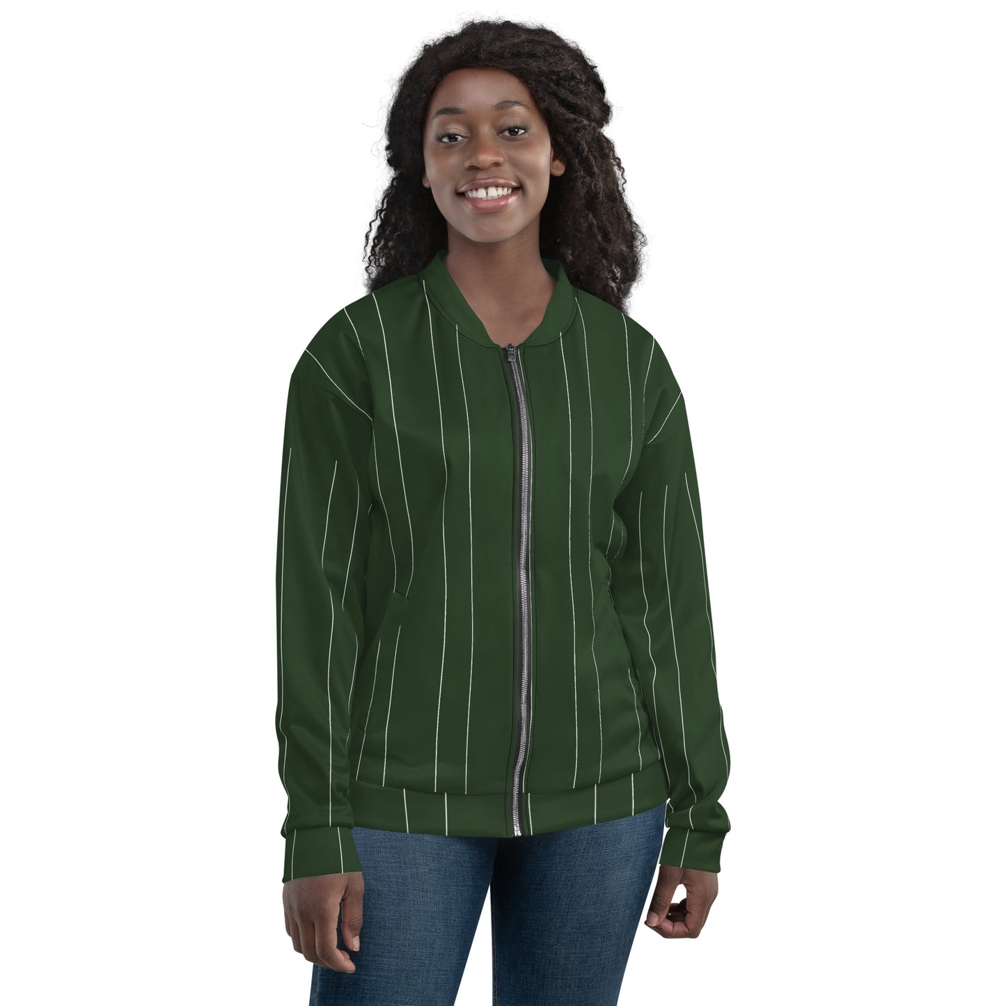 GREEN STRIPE UNISEX BOMBER JACKET