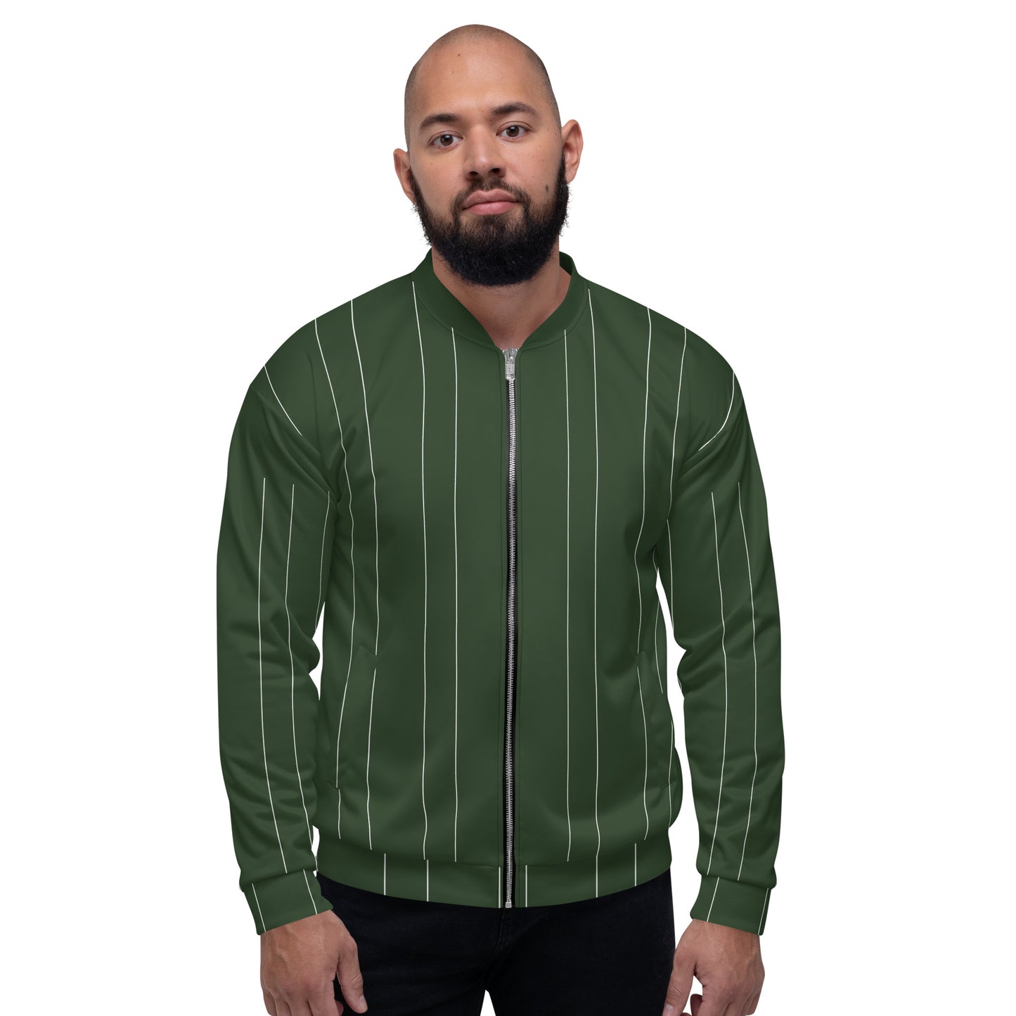 GREEN STRIPE UNISEX BOMBER JACKET