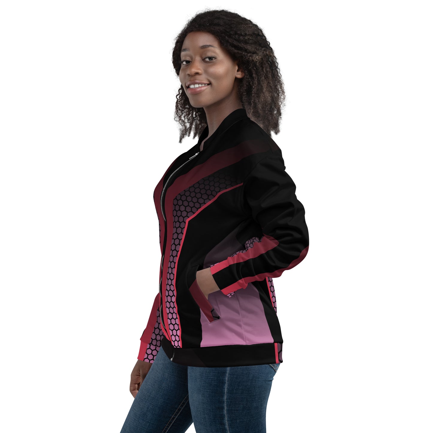 BLACK & PINK RACER UNISEX BOMBER JACKET