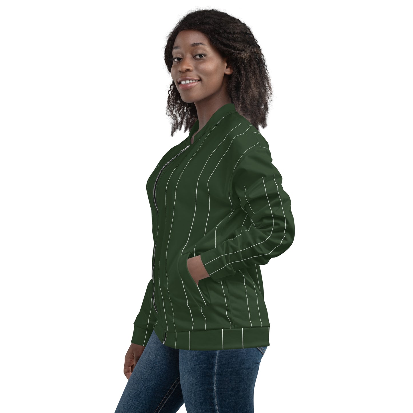 GREEN STRIPE UNISEX BOMBER JACKET