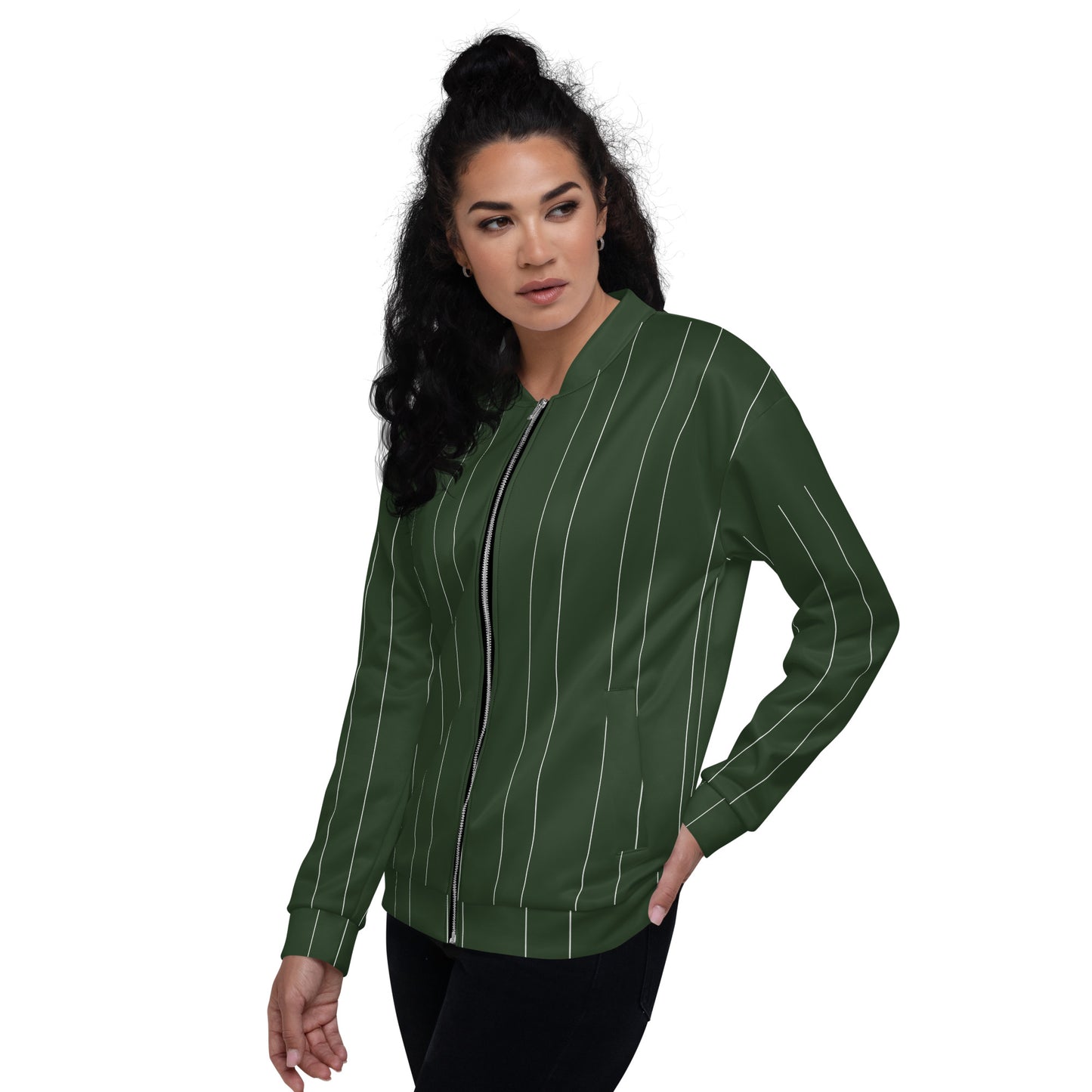 GREEN STRIPE UNISEX BOMBER JACKET