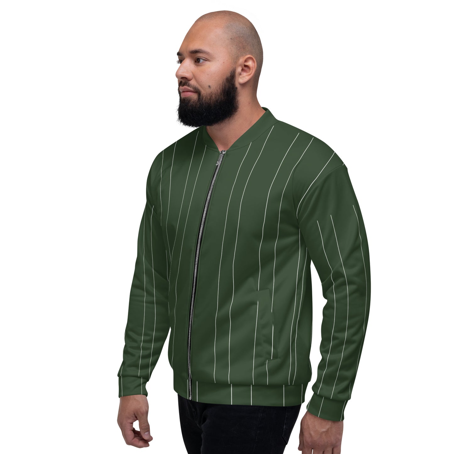 GREEN STRIPE UNISEX BOMBER JACKET