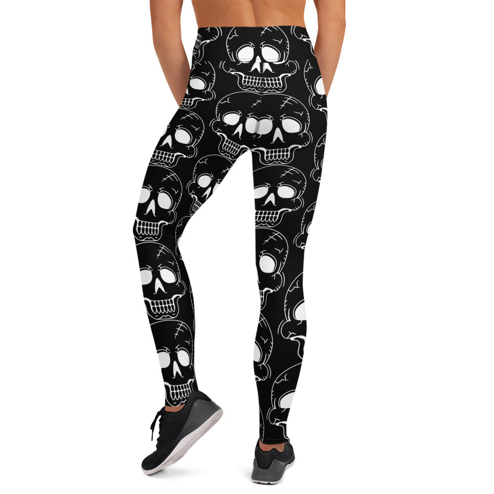 BLACK LAUGHING SKULL YOGA LEGGINGS