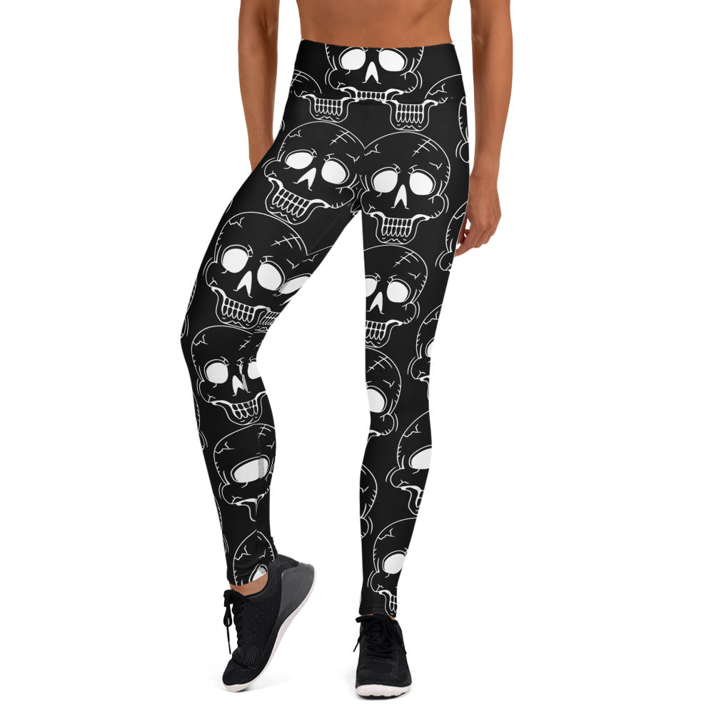 BLACK LAUGHING SKULL YOGA LEGGINGS