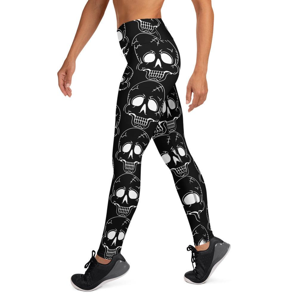 BLACK LAUGHING SKULL YOGA LEGGINGS