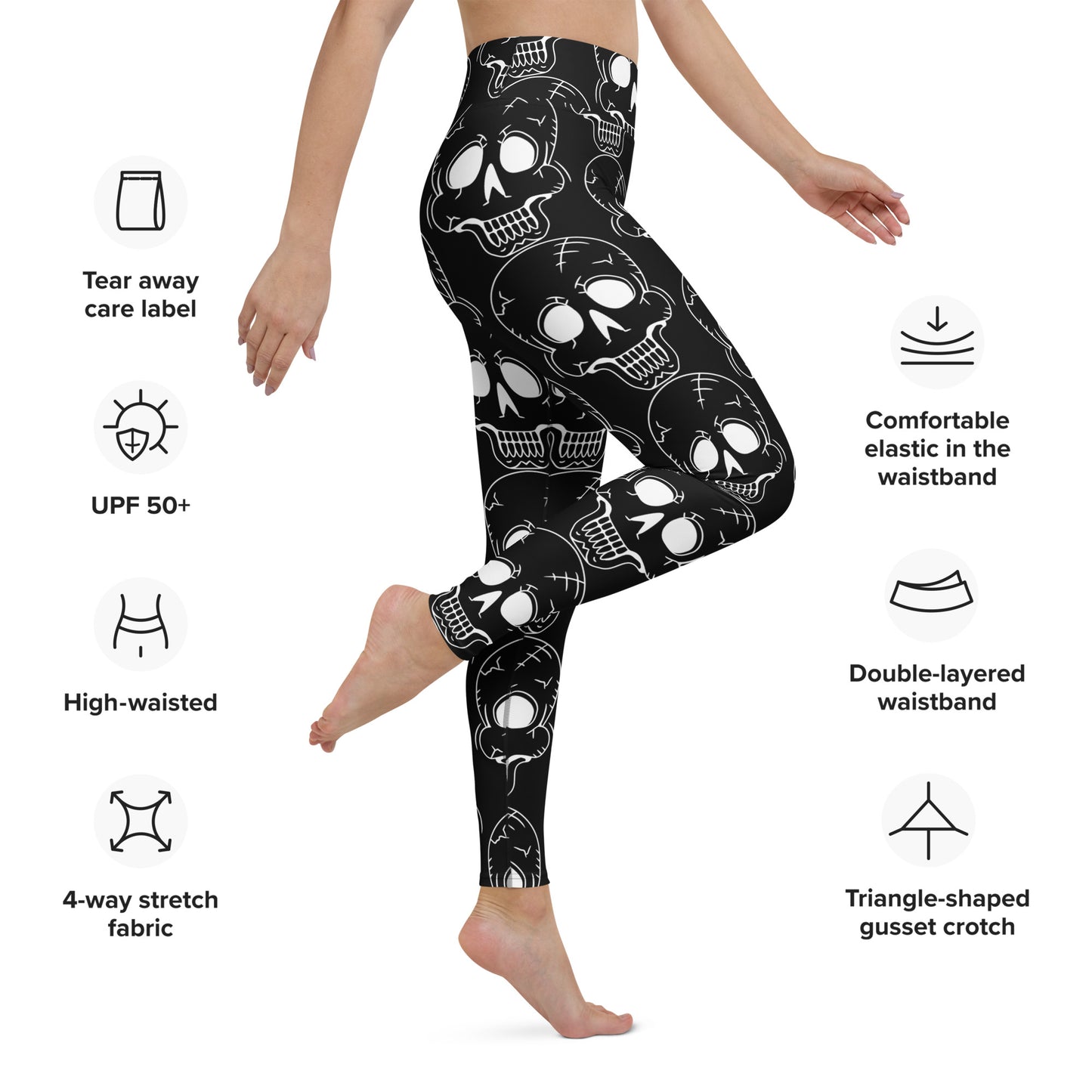 BLACK LAUGHING SKULL YOGA LEGGINGS