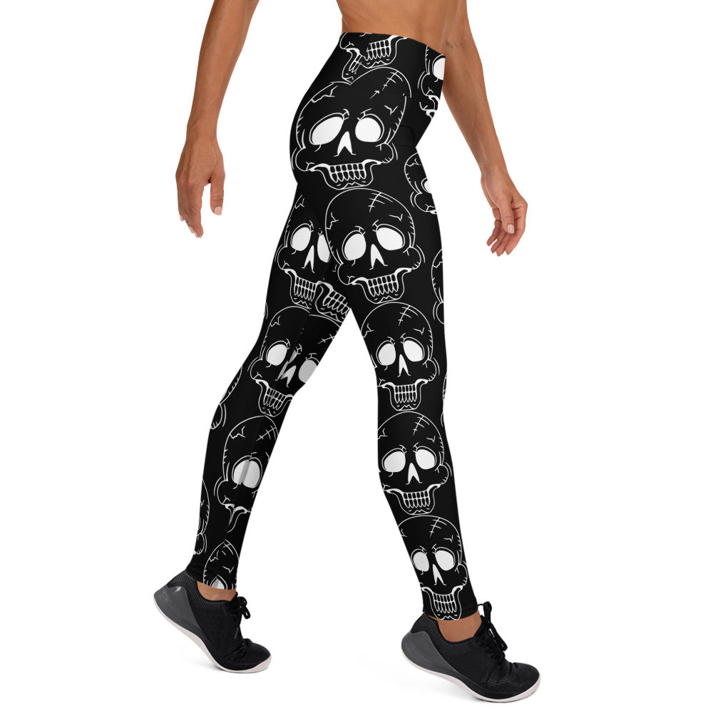 BLACK LAUGHING SKULL YOGA LEGGINGS