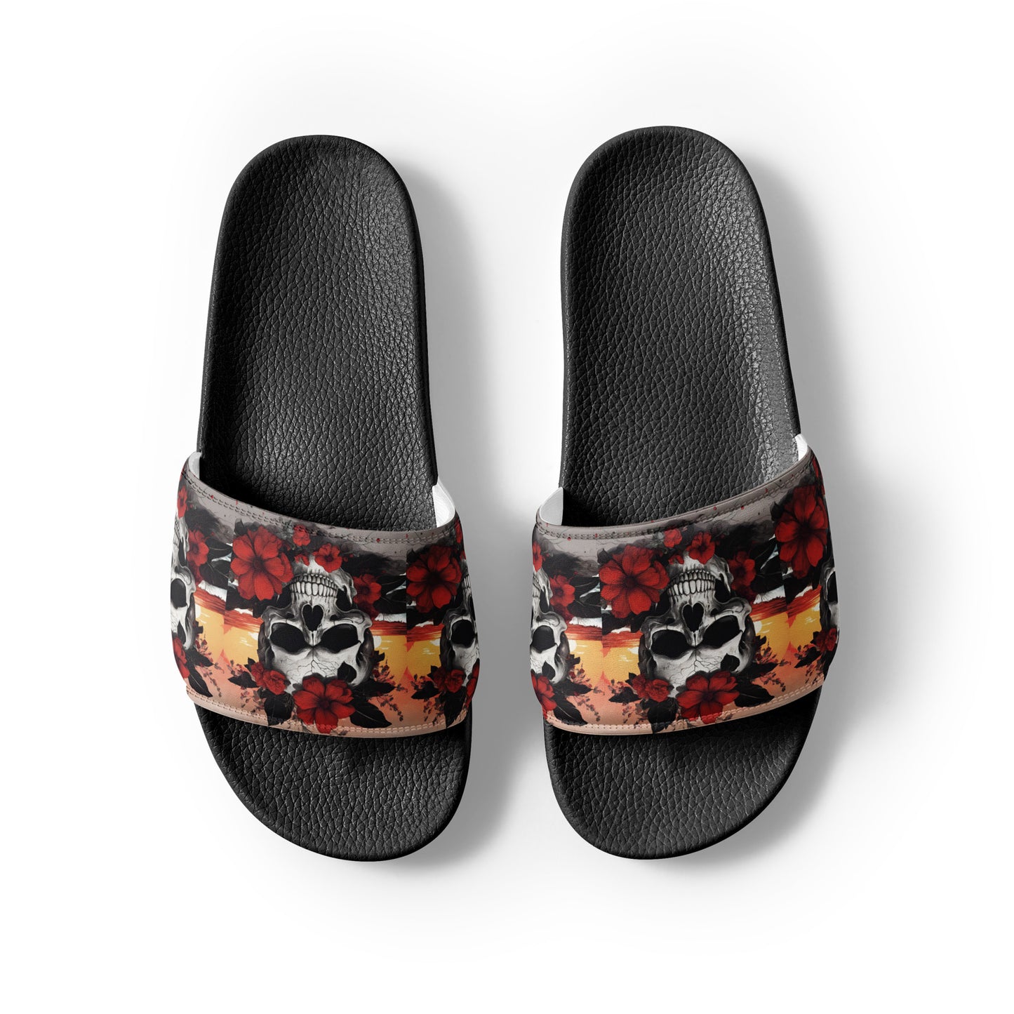 TROPICAL RED FLOWER SKULL MEN'S SLIDES