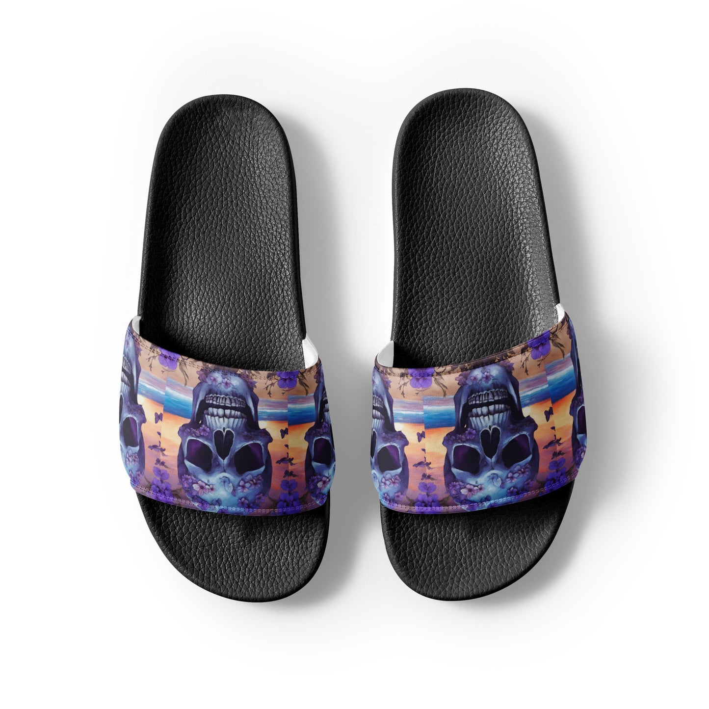 PURPLE FLOWER SKULL MEN'S SLIDES