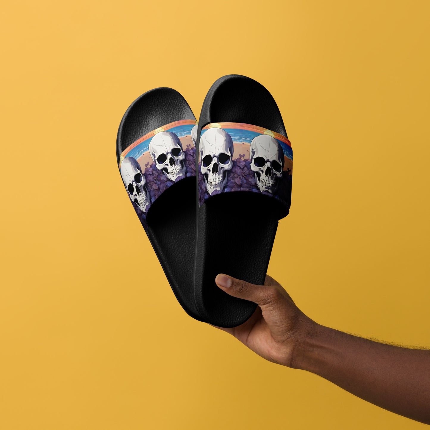 PURPLE SUNSET SKULL MEN'S SLIDES