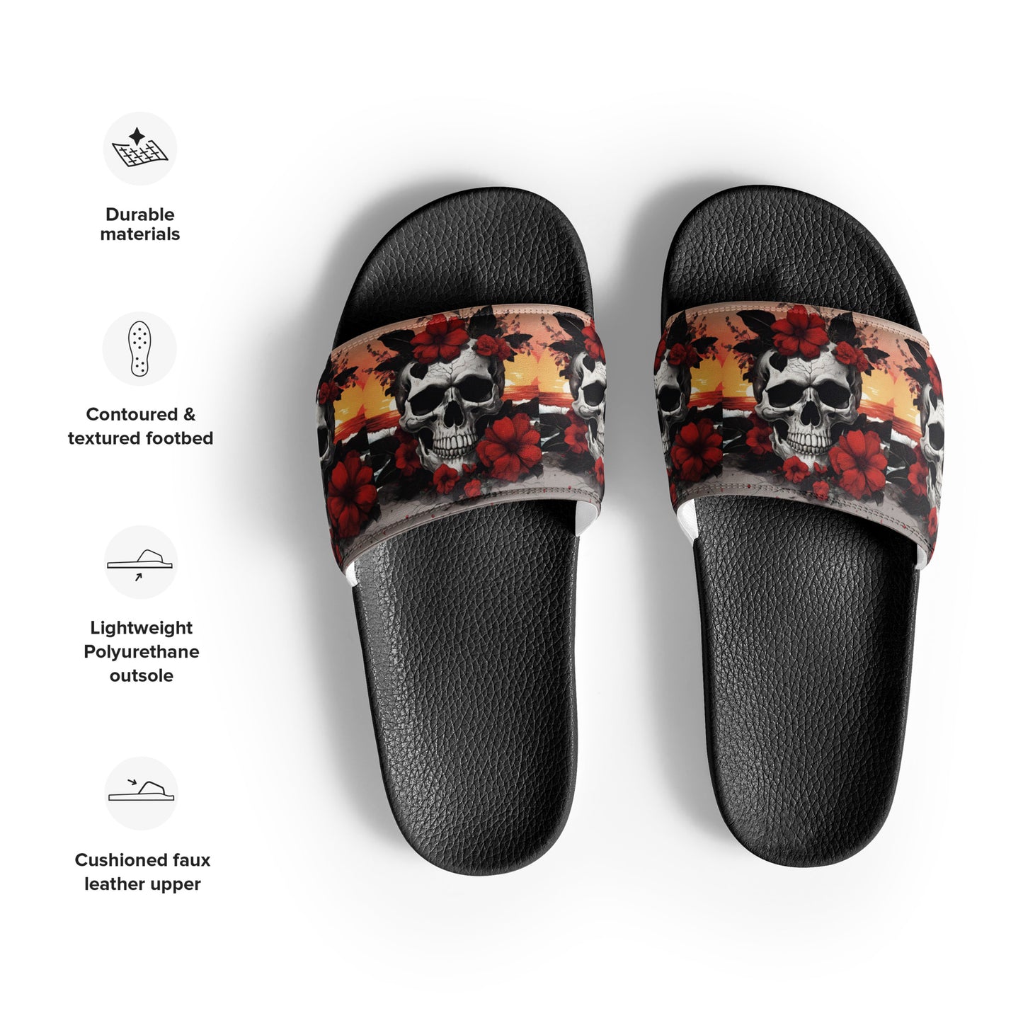 TROPICAL RED FLOWER SKULL MEN'S SLIDES