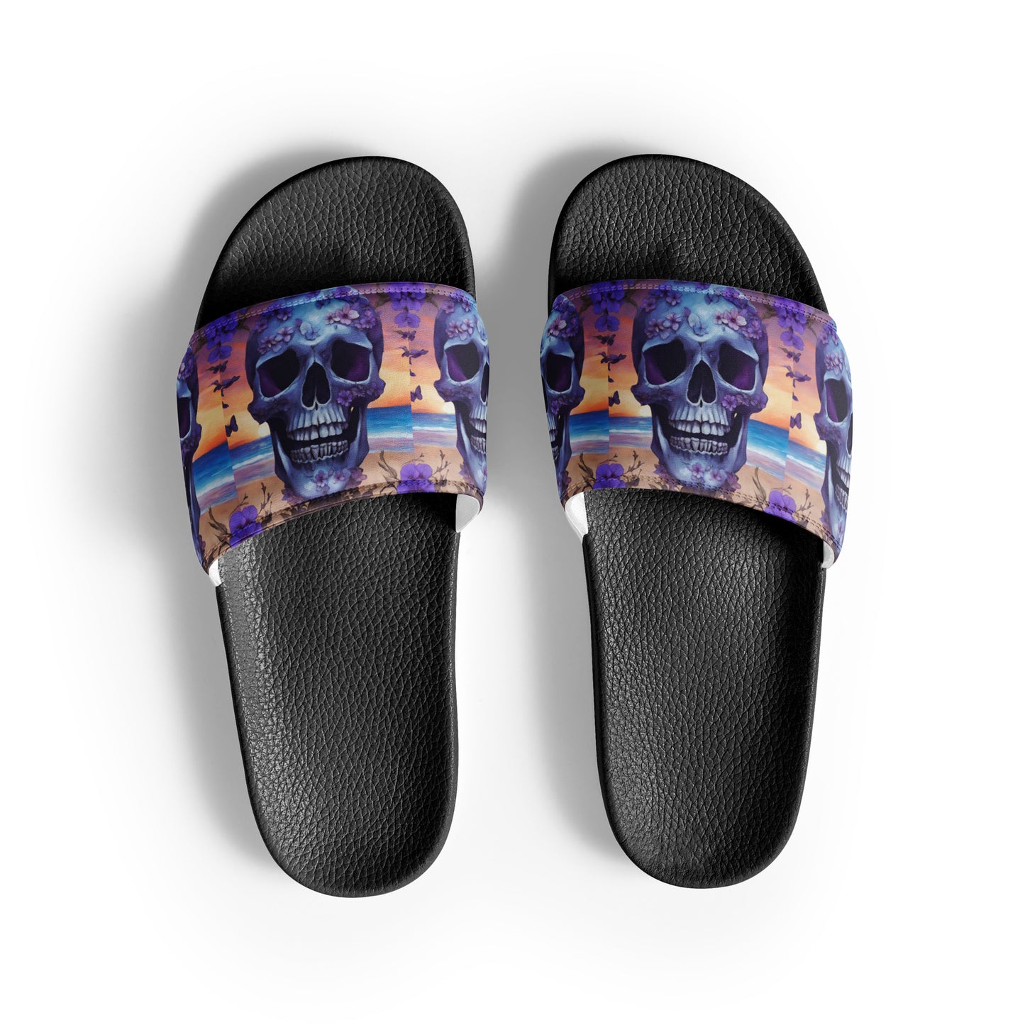 PURPLE FLOWER SKULL MEN'S SLIDES