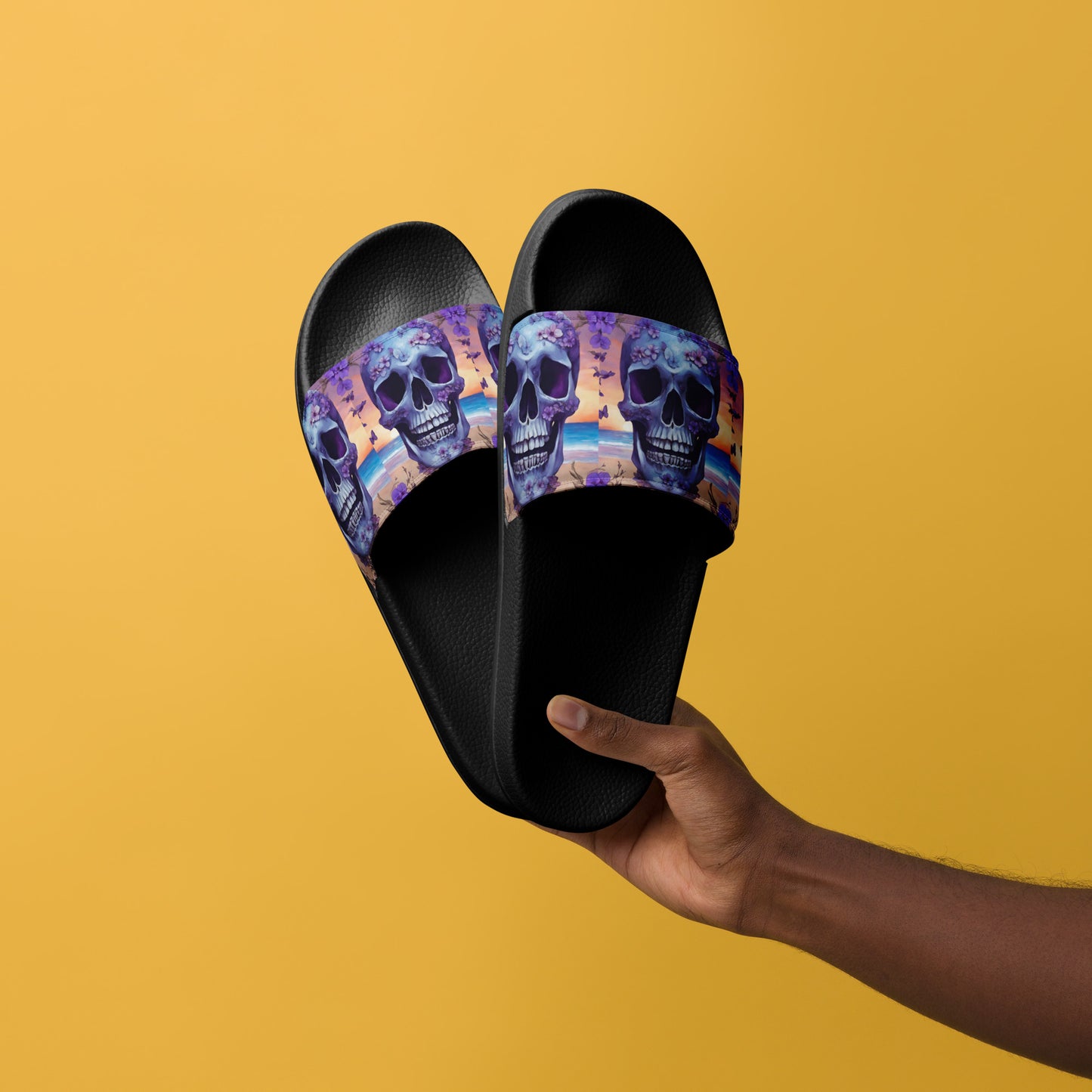 PURPLE FLOWER SKULL MEN'S SLIDES