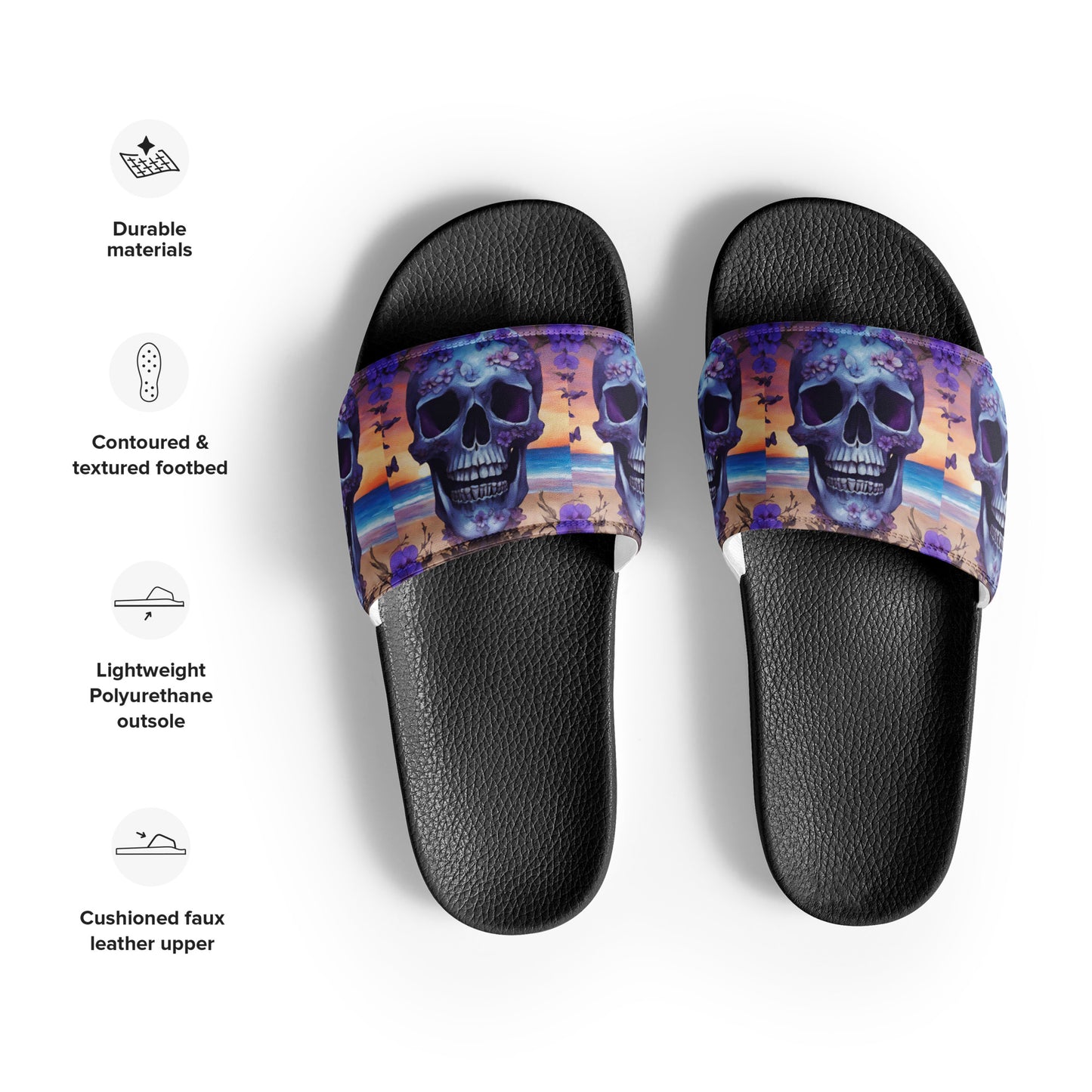 PURPLE FLOWER SKULL MEN'S SLIDES