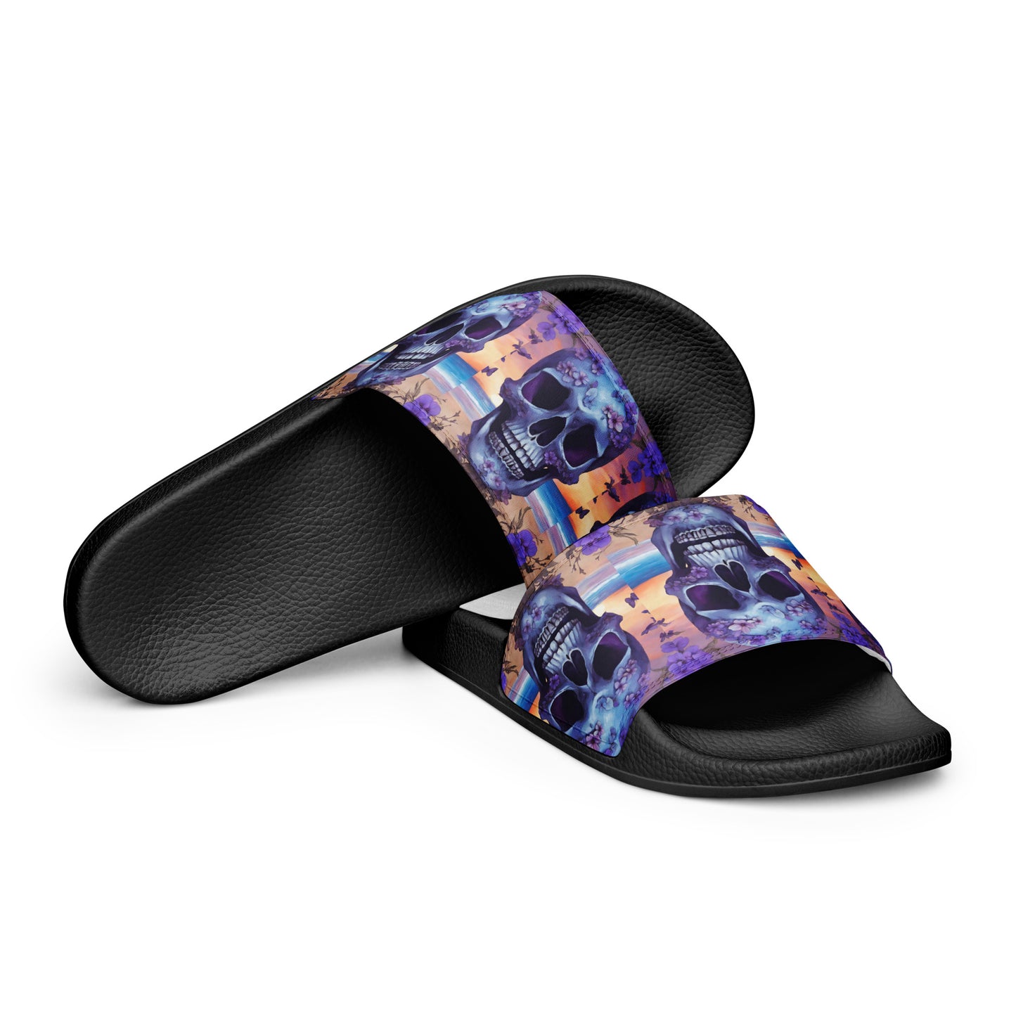 PURPLE FLOWER SKULL MEN'S SLIDES