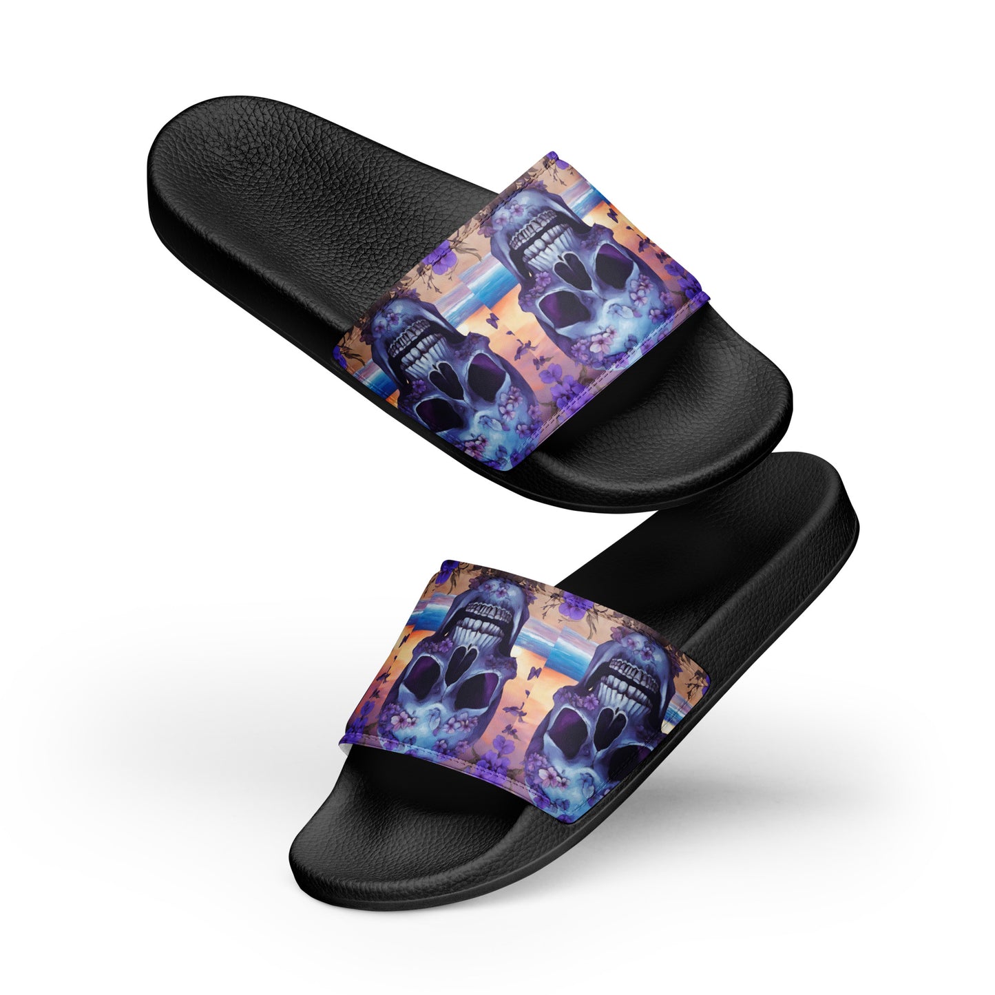 PURPLE FLOWER SKULL MEN'S SLIDES