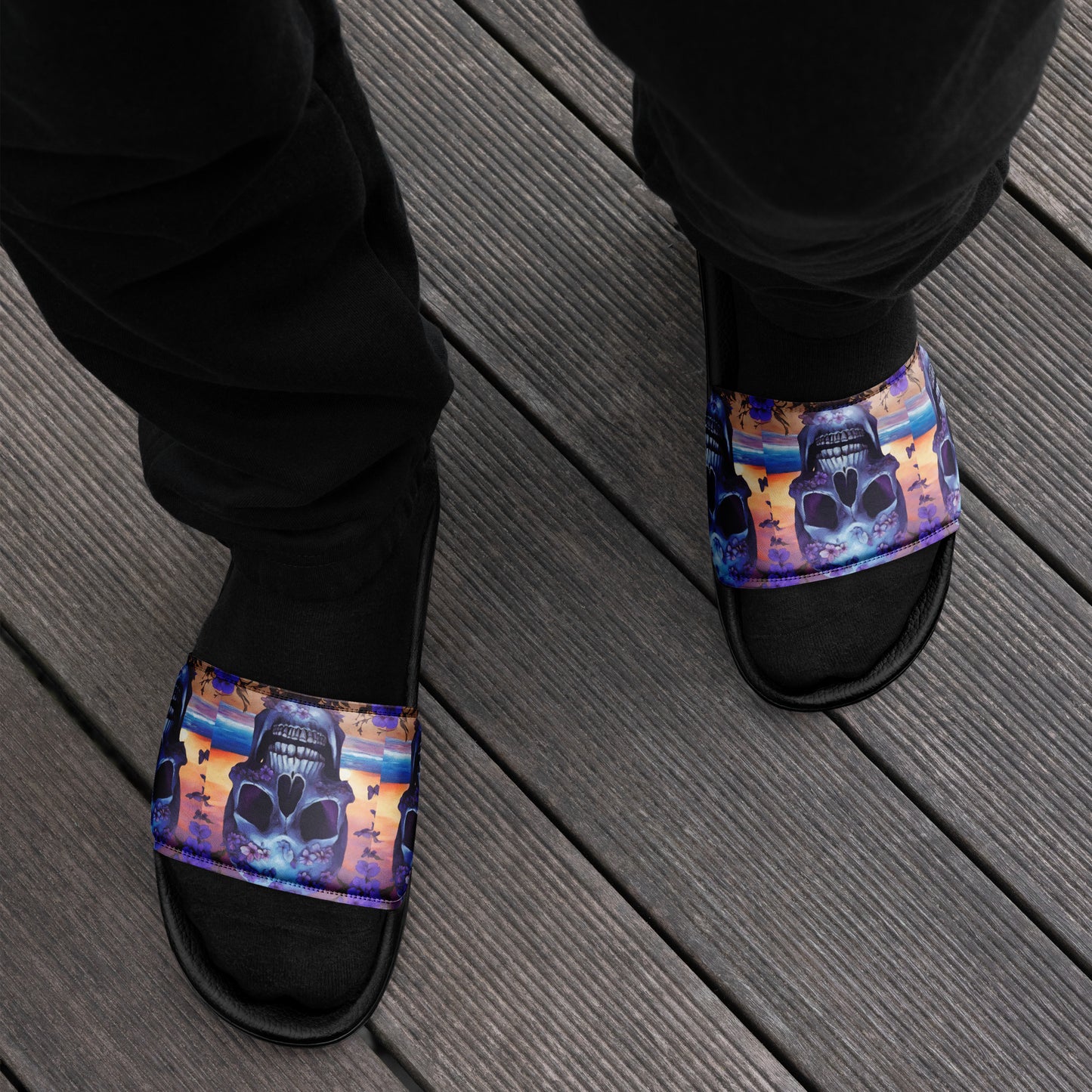 PURPLE FLOWER SKULL MEN'S SLIDES