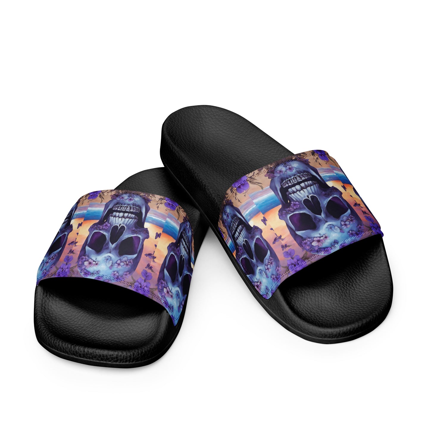 PURPLE FLOWER SKULL MEN'S SLIDES