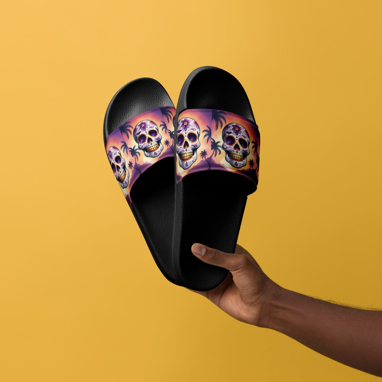 PINK SUNSET SKULL MEN'S SLIDES