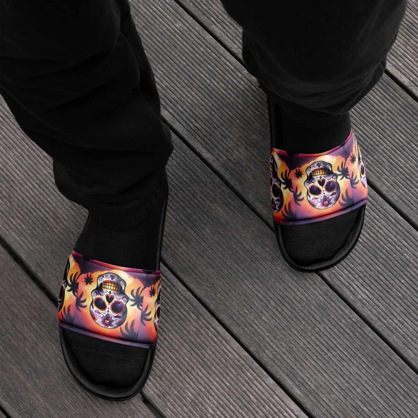 PINK SUNSET SKULL MEN'S SLIDES