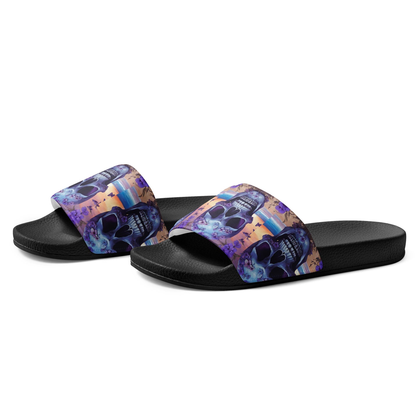 PURPLE FLOWER SKULL MEN'S SLIDES