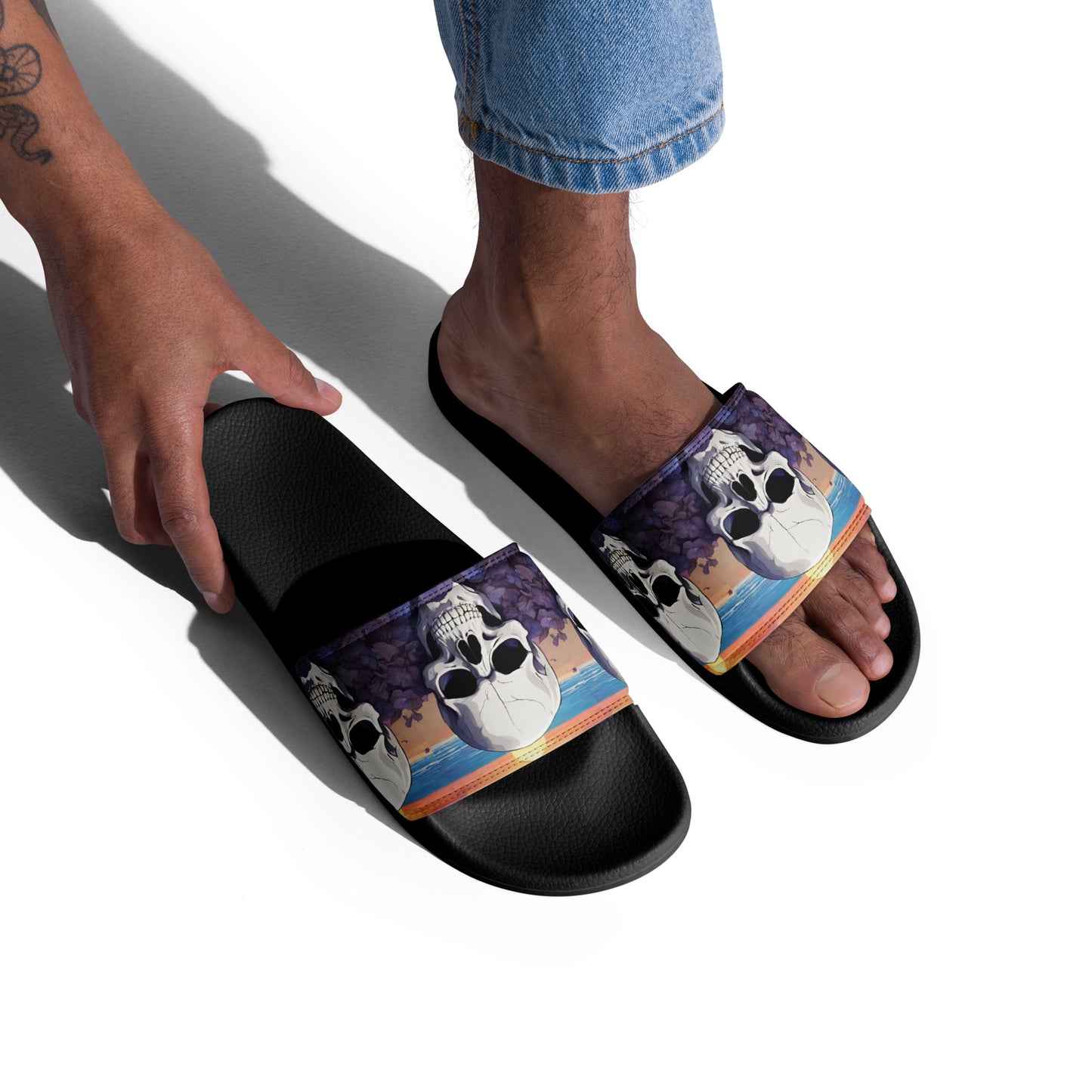 PURPLE SUNSET SKULL MEN'S SLIDES