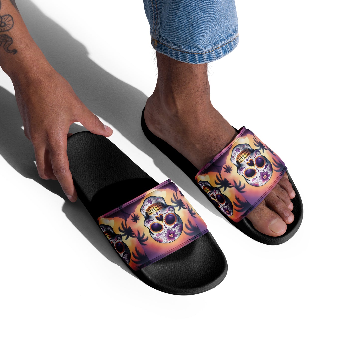 PINK SUNSET SKULL MEN'S SLIDES