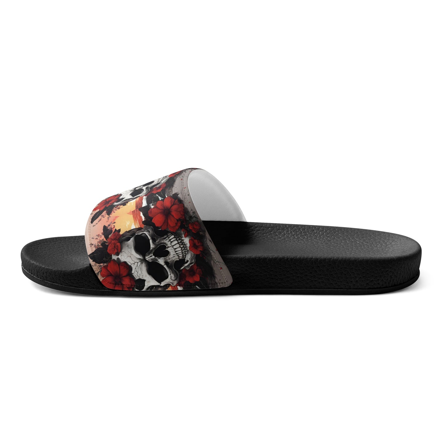 TROPICAL RED FLOWER SKULL MEN'S SLIDES