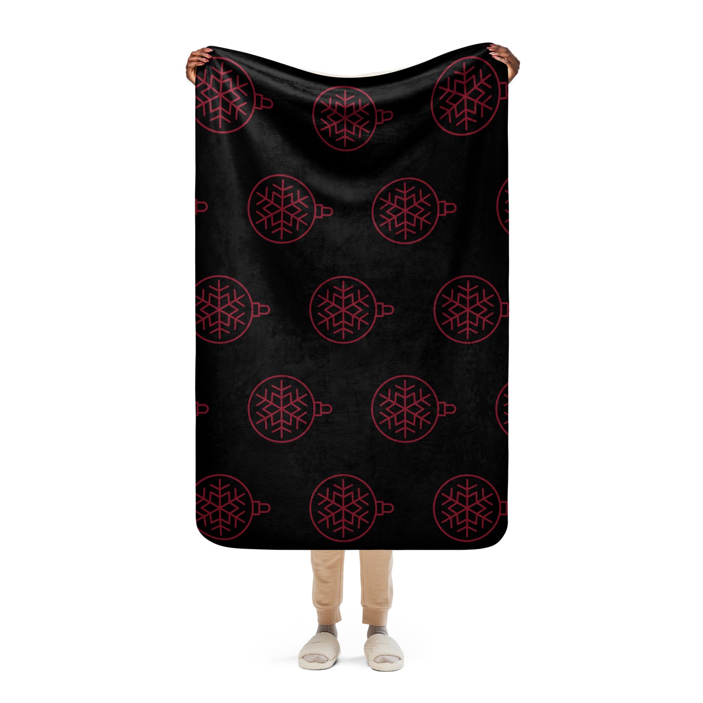 RED ORNAMENT SHERPA BLANKET