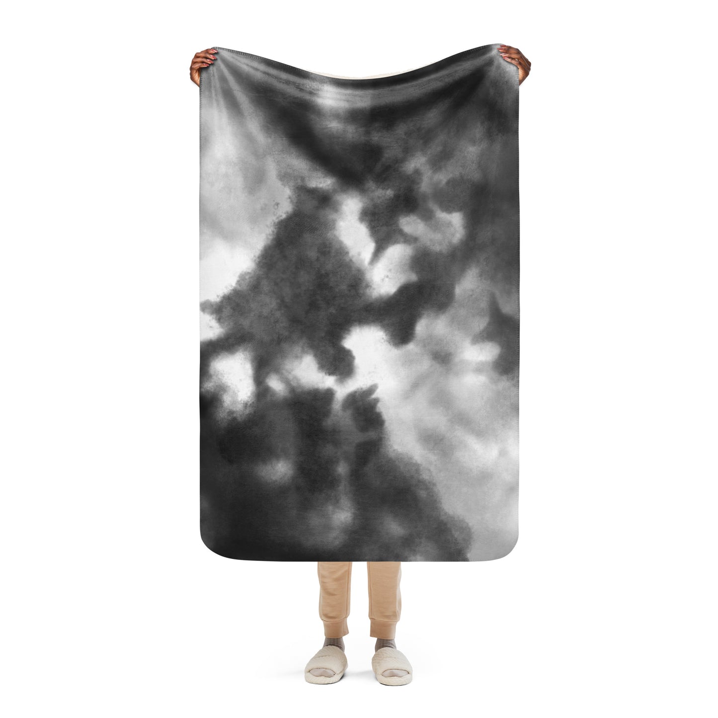 BLACK WATERCOLOR SHERPA BLANKET