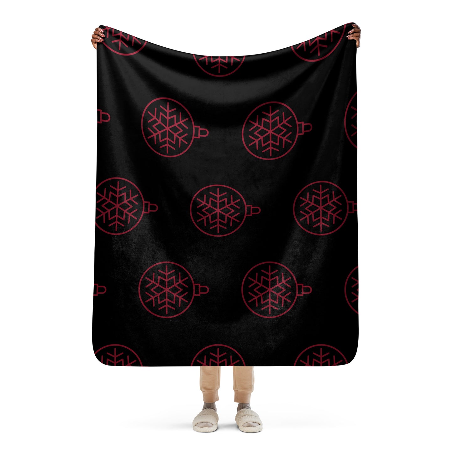 RED ORNAMENT SHERPA BLANKET