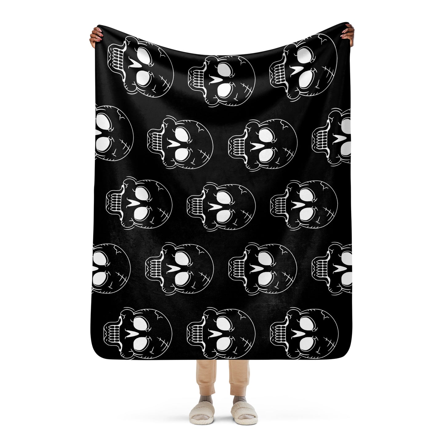 BLACK LAUGHING SKULL SHERPA BLANKET