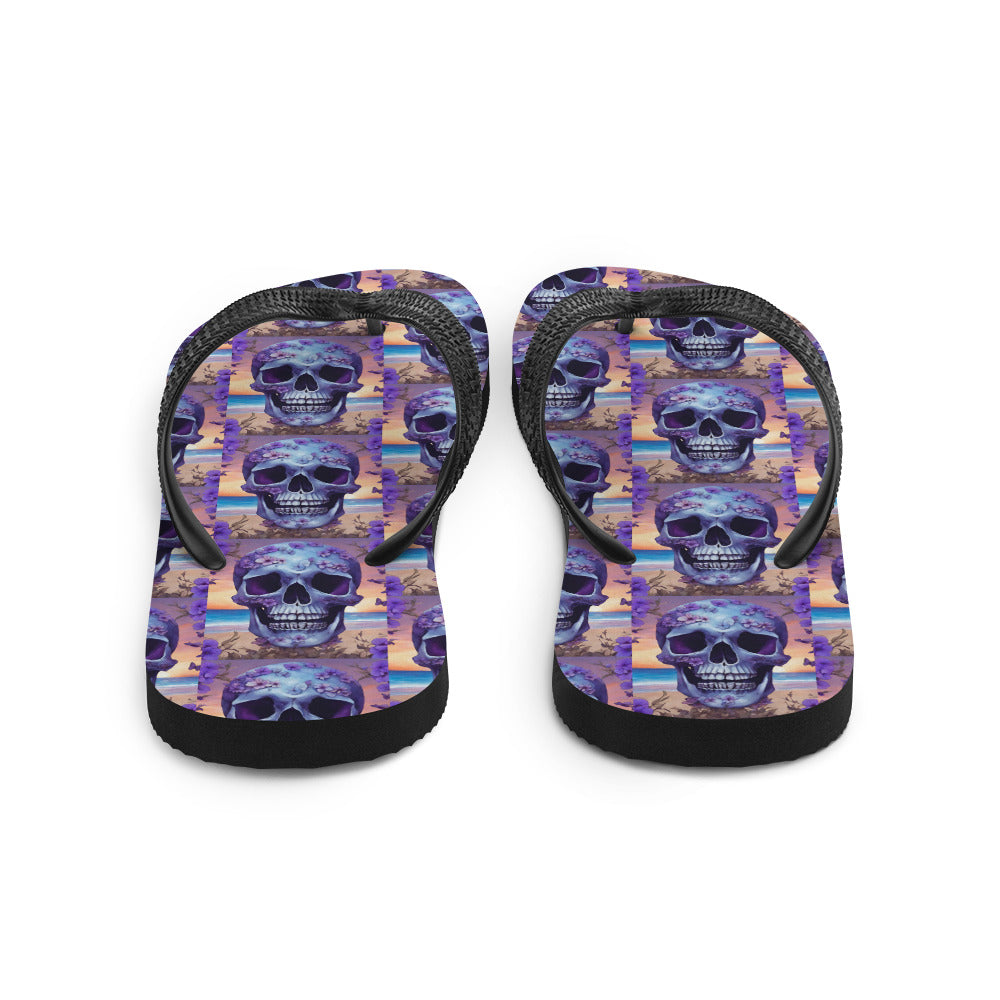 PURPLE FLOWER SKULL FLIP-FLOPS