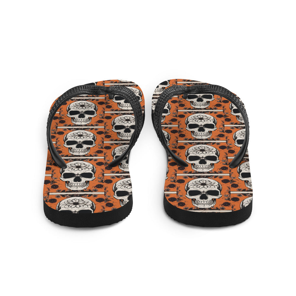 ORANGE FLOWER SKULL FLIP-FLOPS