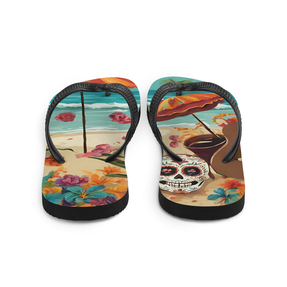 SUGAR SKULL ON THE SAND FLIP-FLOPS