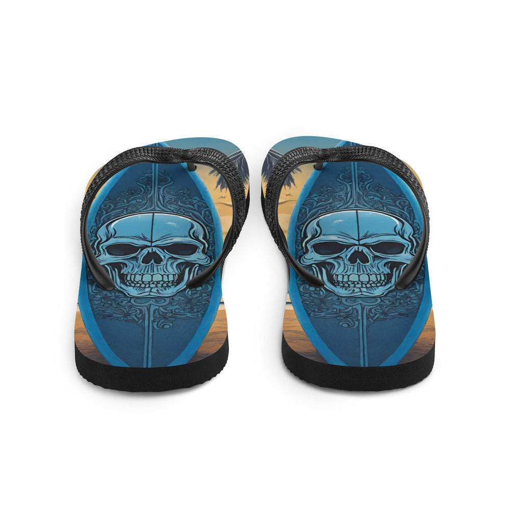 BLUE SKULL SURFBOARD FLIP-FLOPS