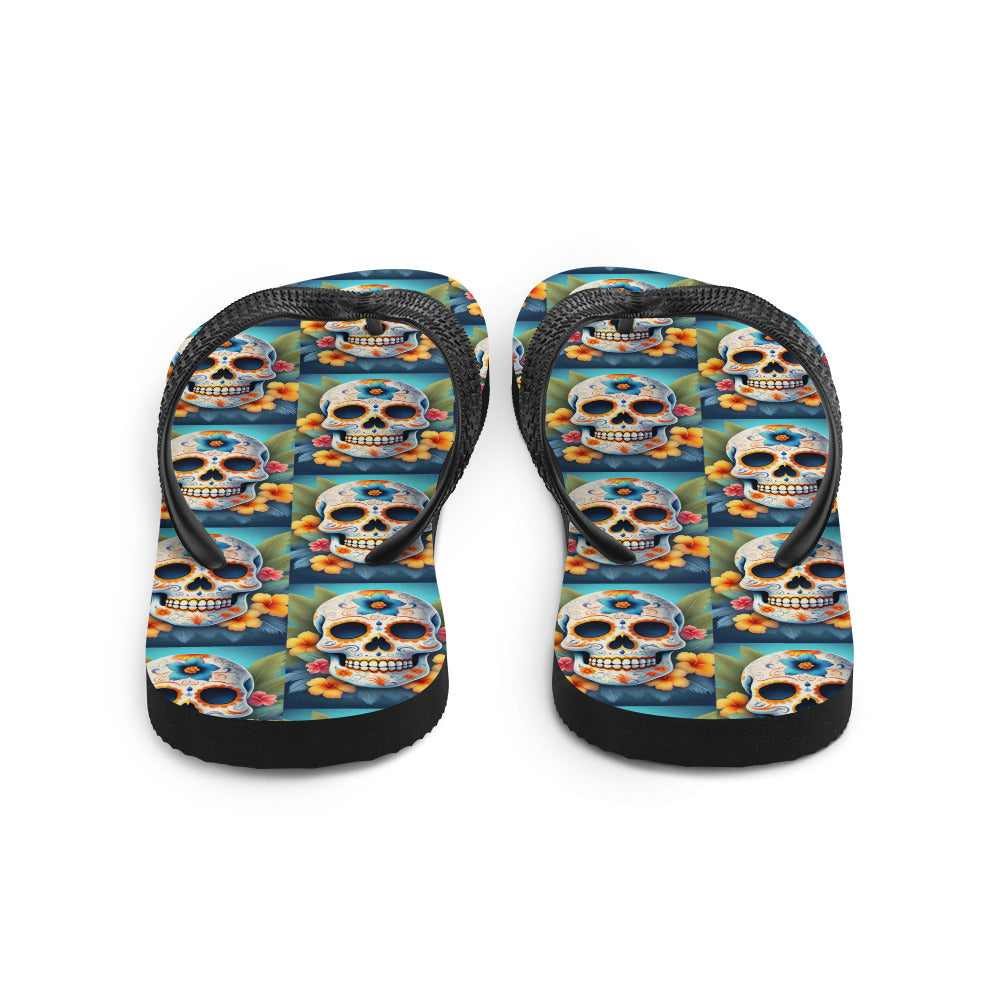 TROPICAL BLUE SKULL FLIP-FLOPS