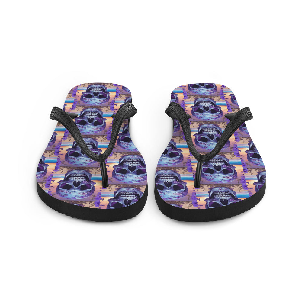 PURPLE FLOWER SKULL FLIP-FLOPS